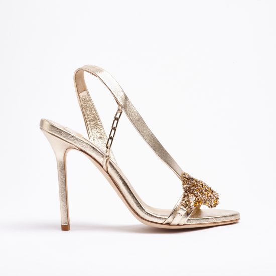 L'Amazone Eye - Gold leather sandal (100 mm) – Olgana Paris