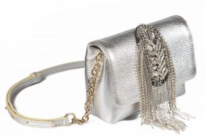 adjustable clutch silver leather hand embroidered