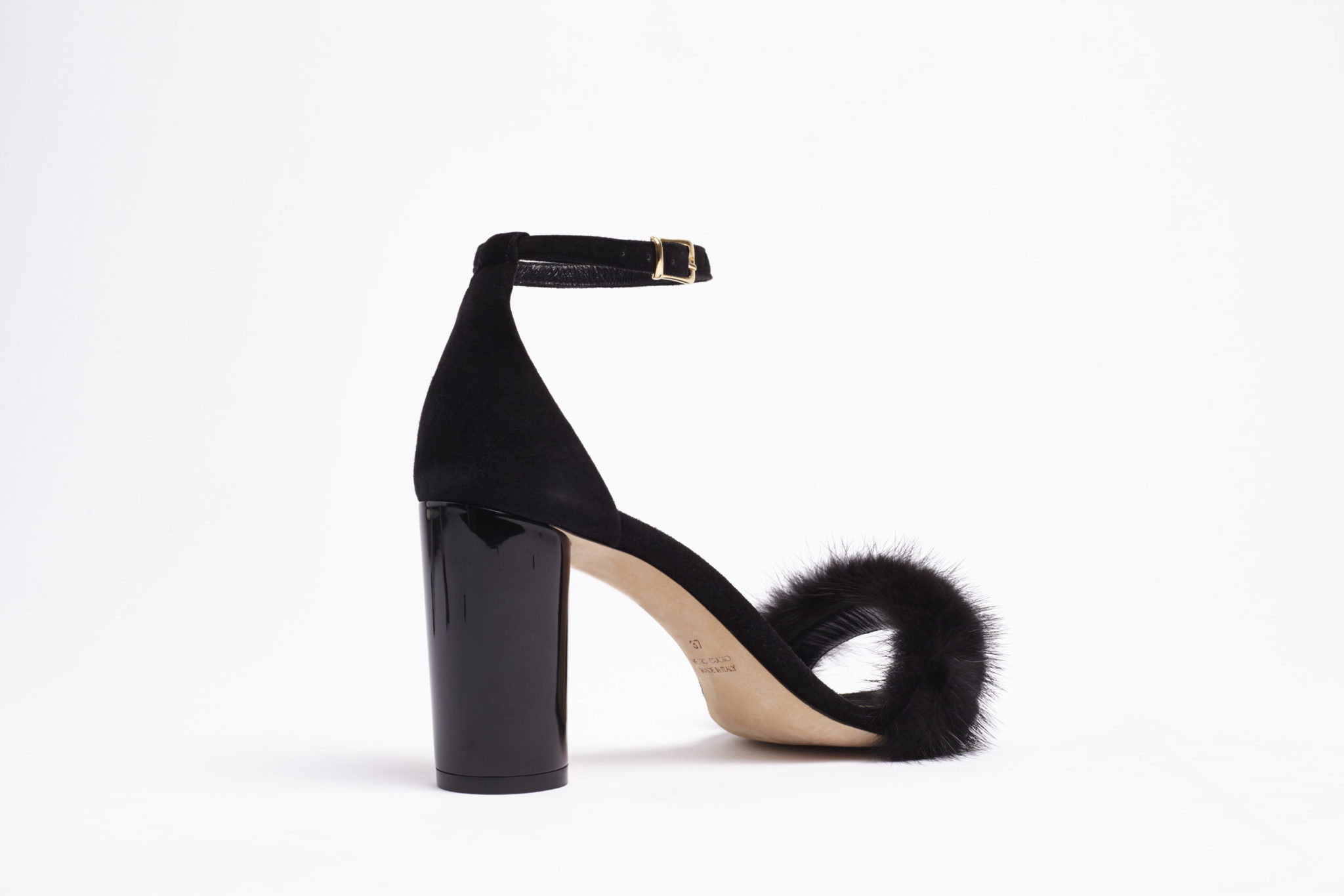 La Parisienne - Circular patent heel, black suede and mink (80 mm ...