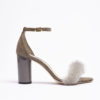 circle heel parisienne woman sandal brown suede and grey mink