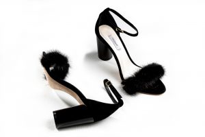 La Parisienne Black Suede Black Mink 70mm high heel