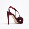 high heel amazone woman shoe burgundy satin and mink embellishment