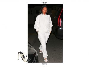 Rihanna wearing la celeste high heel mule white with mink