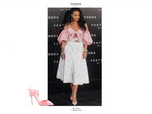 Rihanna wearing l'attachante high heel satin pump
