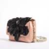 hand bag clutch pink satin black flower embroidery