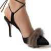 Black medium heel pump woman shoe attachante with mink